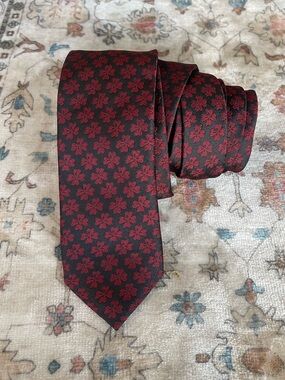 Moschino Black Tie with Burgundy Floral Motif